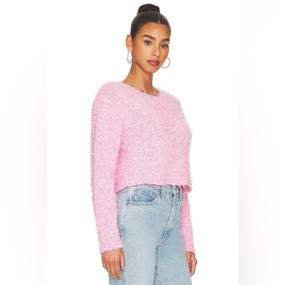 Lovers + Friends Mandy Shaggy Cropped Sweater in Baby Pink